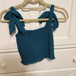 Teal Smocked Bow Strap Top